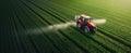 The tractor spraying crops in a lush green agricultural field..AI generated image Royalty Free Stock Photo