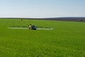 Tractor spraying pesticide in a field of wheat Royalty Free Stock Photo