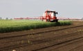 Tractor spraying pesticides wheat field Royalty Free Stock Photo