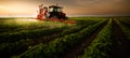 Tractor spraying soybean field at spring Royalty Free Stock Photo