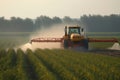 Tractor sprays pesticides on corn fields. Generative AI