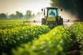 Tractor Sprays Pesticides On A Soybean Field