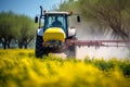 Tractor Sprays Pesticides In Spring