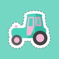 Tractor Sticker in trendy line cut isolated on blue background