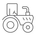 Tractor thin line icon, agriculture and farm, vehicle sign, vector graphics, a linear pattern on a white background.