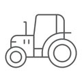 Tractor thin line icon, farm and agriculture, vehicle sign, vector graphics, a linear pattern on a white background.