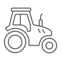 Tractor thin line icon, farming and agriculture