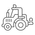 Tractor thin line icon, heavy equipment concept, farmer machine sign on white background, agrimotor icon in outline