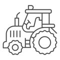 Tractor thin line icon, heavy equipment concept, farmer machine sign on white background, Tractor icon in outline style