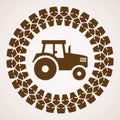 vector tractor tire print with symbol of tractor