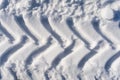 Tractor tire track in the snow close-up. Abstract background. View from above Royalty Free Stock Photo