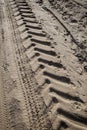 Tractor tire tracks on beach sand Royalty Free Stock Photo