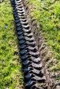 Tractor tire tracks in green grass Royalty Free Stock Photo