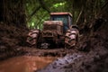 tractor tires sinking in muddy terrain