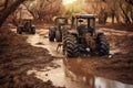 tractor tires sinking in muddy terrain