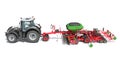 Tractor with Trailed Disc Harrow farm equipment 3D rendering on white background