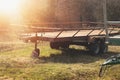 Tractor trailer on animal farm.Spring season.High quality photo