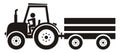 Tractor with trailer, black silhouette, vector icon