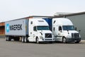 Tractor trailor rigs parked in the Industrial District of Seattle Royalty Free Stock Photo