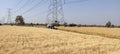 Tractor & Trolly In a Wheat Field. Royalty Free Stock Photo