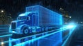 Tractor truck. 3d illustrator rendering lorry van. futuristic city dark blue background. Transportation, logistics.AI Generated Royalty Free Stock Photo