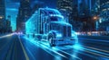 Tractor truck. 3d illustrator rendering lorry van.futuristic city dark blue background. Transportation, logistics.AI Generated Royalty Free Stock Photo