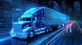 Tractor truck. 3d illustrator rendering lorry van.futuristic city dark blue background. Transportation, logistics.AI Generated