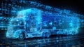 Tractor truck. 3d illustrator rendering lorry van.. futuristic city dark blue background. AI generated Royalty Free Stock Photo