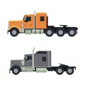 Tractor Unit as Heavy-duty Towing Engine for Hauling Semi-trailer Side View Vector Set