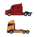 Tractor Unit as Heavy-duty Towing Engine for Hauling Semi-trailer Side View Vector Set