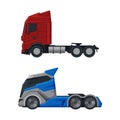 Tractor Unit as Heavy-duty Towing Engine for Hauling Semi-trailer Side View Vector Set