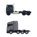 Tractor Unit as Heavy-duty Towing Engine for Hauling Semi-trailer Side View Vector Set