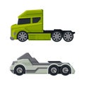 Tractor Unit as Heavy-duty Towing Engine for Hauling Semi-trailer Side View Vector Set