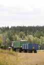 Tractor and wagons with wheat