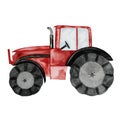 Tractor watercolor hand drawing. Clip art of a red toy car isolated on a white background. Illustration of an Royalty Free Stock Photo