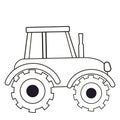 Tractor with wheels, farm transport outline in cartoon style, coloring page for kids isolated on white background Royalty Free Stock Photo