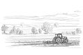 Tractor working in field illustration. Vector.