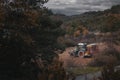 A tractor works in an agricultural field in the Basque Country.