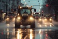 Tractors Line Up in Protest on the street.