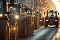 Tractors Line Up in Protest on the street.