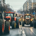 Tractors Parade Blocking City Traffic