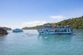 TRAD THAILAND - OCTOBER 29 : tourist boat floating over snorkeli