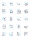 Trade agreement linear icons set. Agreement, Tariffs, Imports, Exports, Trade, Negotiations, Barriers line vector and