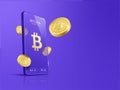 Trade Bitcoin BTC on mobile through the system Cryptocurrency. Royalty Free Stock Photo