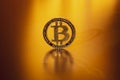 Trade bitcoin. Golden Bit Coin virtual cryptocurrency or blockchain technology. Gold Crypto currency BTC Bitcoin on