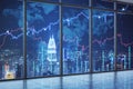 Trade and broker concept. Modern office interior with forex chart and night city view. Royalty Free Stock Photo