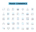 Trade commerce linear icons set. Import, Export, Brokerage, Merchant, Retail, Wholesale, Customs line vector and concept
