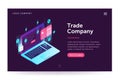 Trade company illustration. Web banner with laptop and currency. Isometric gradient style. Home page concept. UI design