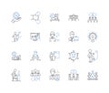 Trade employment line icons collection. Commerce, Marketable, Merchandising, Vocational, Transaction, Dealings