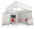 Trade exhibition stand and blank roll banner 3d render - Royalty Free Stock Photo